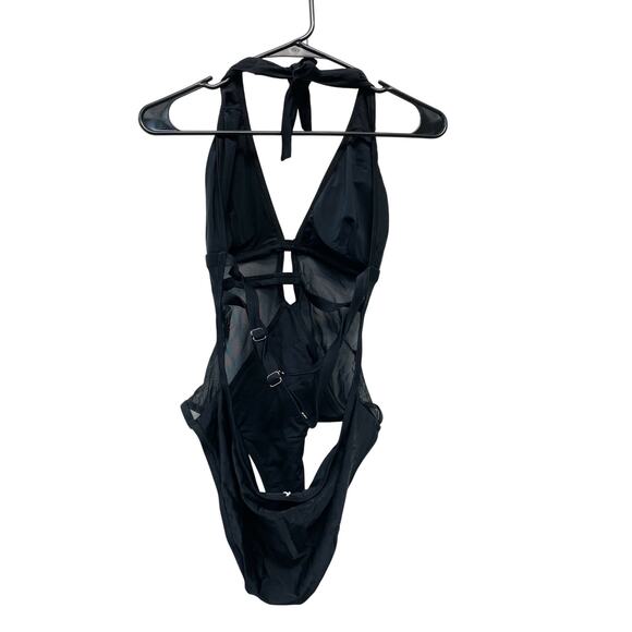Cupshe Women's Mesh Plunging Halter One Piece Swimsuit Black Size Medium - Picture 4 of 7